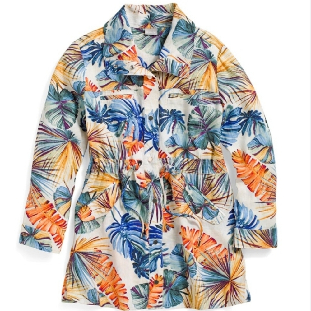 Chico's (Size 4/XXL/20) Multicolored Jungle Palm Linen Utility Jacket (NEW-NWT)